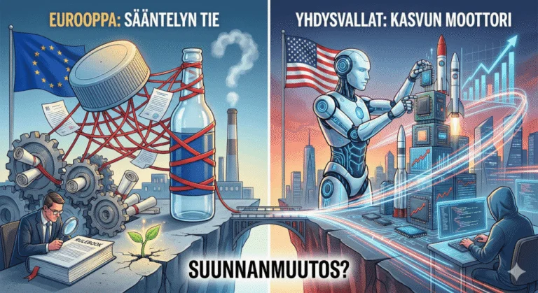 Pääkirjoitus: Eurooppa valitsi pullonkorkit, Yhdysvallat valitsi kasvun – onko suunta vihdoin kääntymässä?