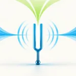 Imprenditore sul palco parla con energia davanti al pubblico, con un'immagine simbolica di un diapason che vibra di luce dietro di lui.