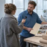 Turundusjuht vaatab kontoris läbi kliendilugu ja analüütikat sülearvutil
