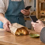 Muž platí v kavárně mobilní bankovní aplikací místo platební karty