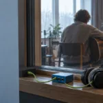 Незалежний музикант перед абстрактною системою плейлістів і алгоритмічних рекомендацій.