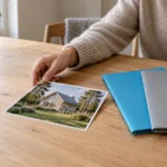 Un jeune entrepreneur examine un portefeuille composé de deux ETF, avec son objectif immobilier représenté à l’arrière-plan.
