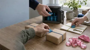 Abstrakt visualisering af et blockchain-netværk på en bærbar computer, der symboliserer kryptovalutaers værdi og digital tillid