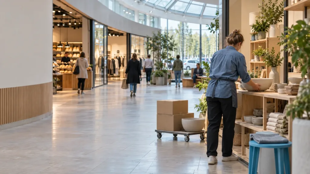 Modern Europees winkelcentrum met winkelend publiek, symbool voor winkelvastgoed en internationale groei