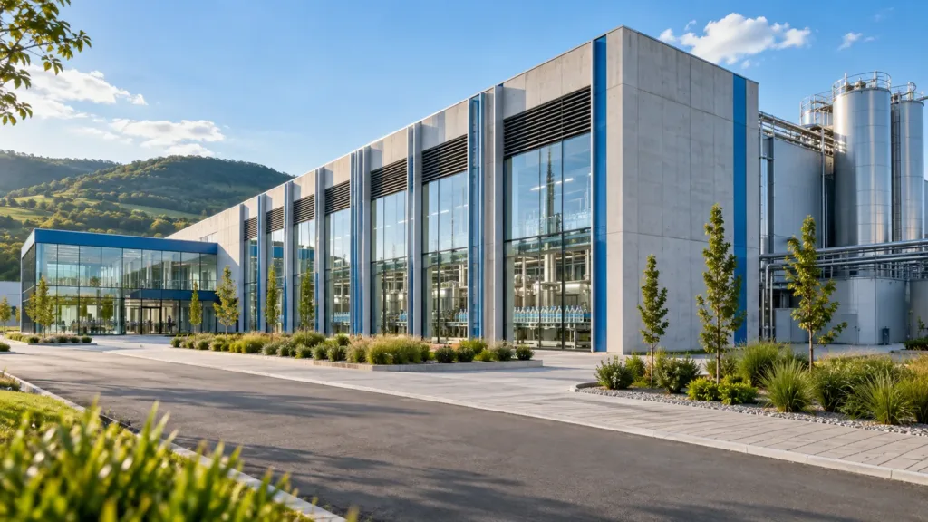 Linie de îmbuteliere industrială cu sticle în mișcare, simbol al disciplinei de proces și al creșterii organice