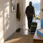 Zelfstandige ondernemer werkt alleen achter een laptop in een minimalistisch thuiskantoor met uitzicht op een Amsterdamse gracht.