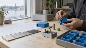 Un’imprenditrice italiana osserva strumenti di intelligenza artificiale integrati nel lavoro quotidiano di un ufficio moderno.