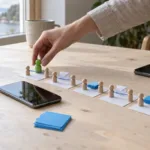 Un réseau social sur smartphone est vérifié à côté d’un ordinateur utilisant un assistant de programmation par IA.