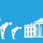 Symbolbild: Tech-Manager verneigen sich im Weißen Haus, während im Hintergrund ein kleiner lokaler KI-Server als Sinnbild für digitale Unabhängigkeit steht.