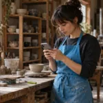 Développeur indépendant travaillant seul, de nuit, sur le lancement de son application mobile grâce à l'intelligence artificielle