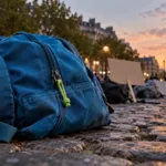 Butikkeier feier opp knust glass foran en liten butikk i en gate i Paris etter opptøyene.