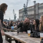 Publikum samles mellem koncertscener og et livligt fællesområde på en metalfestival ved Refshaleøen i København.