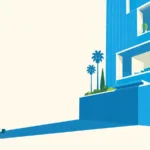 Kamper zaparkowany na ulicy w Los Angeles o zachodzie słońca, w tle luksusowe domy na wzgórzach – symbol kryzysu mieszkaniowego.