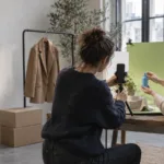 Twee marketingondernemers bespreken TikTok-marketing in een modern kantoor met ringlampen en telefoonstatieven op de achtergrond.